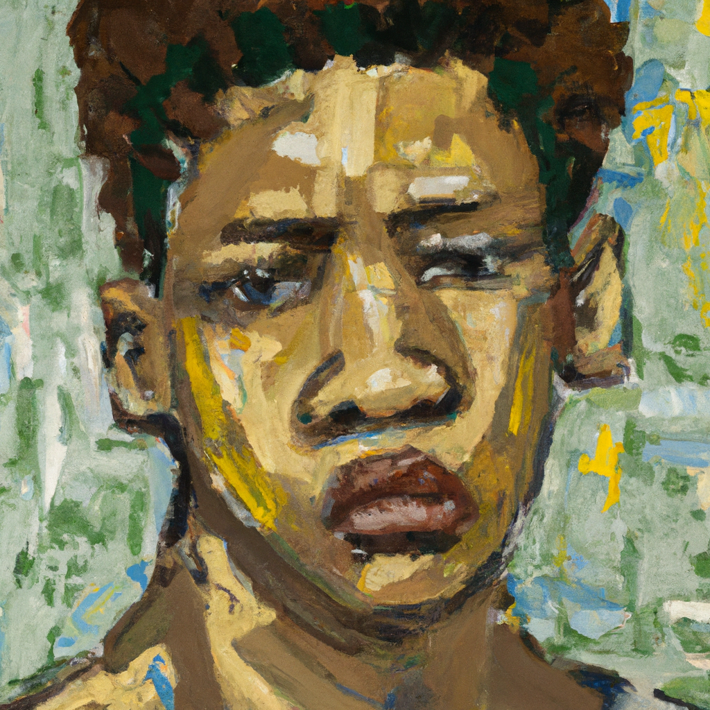 a light skinned african American 15 year old young man with a birthmark in the center of his forehead